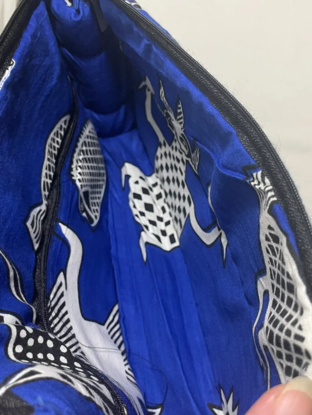 Handmade Blue African Print Padded Cosmetic Makeup Travel Zip Pouch Bag Organize